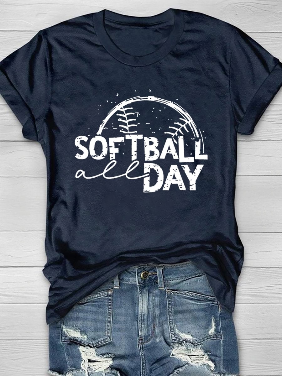 Softball All Day Print Short Sleeve T-Shirt
