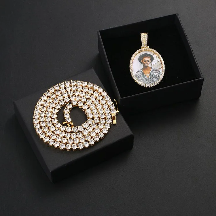 Custom Photo Oval Medallions Pendant Necklace-VESSFUL