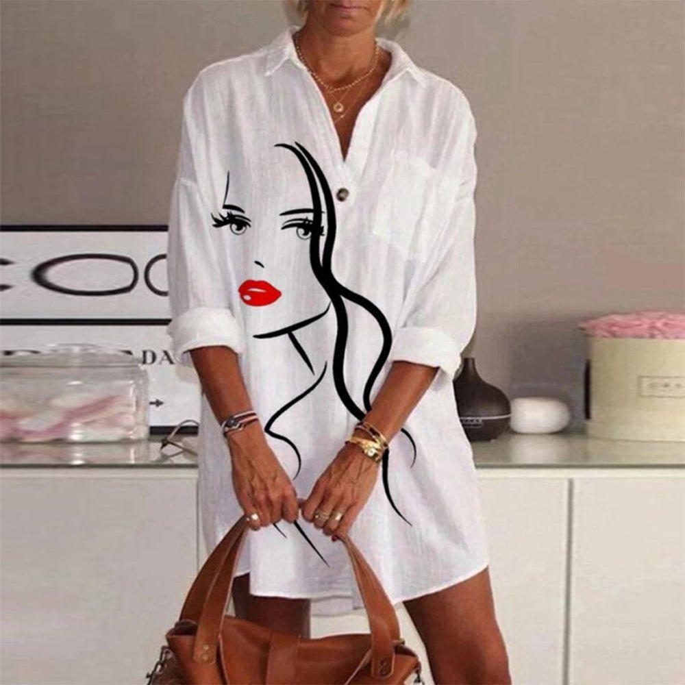 Stylish Figure Print Collared Mini Dress