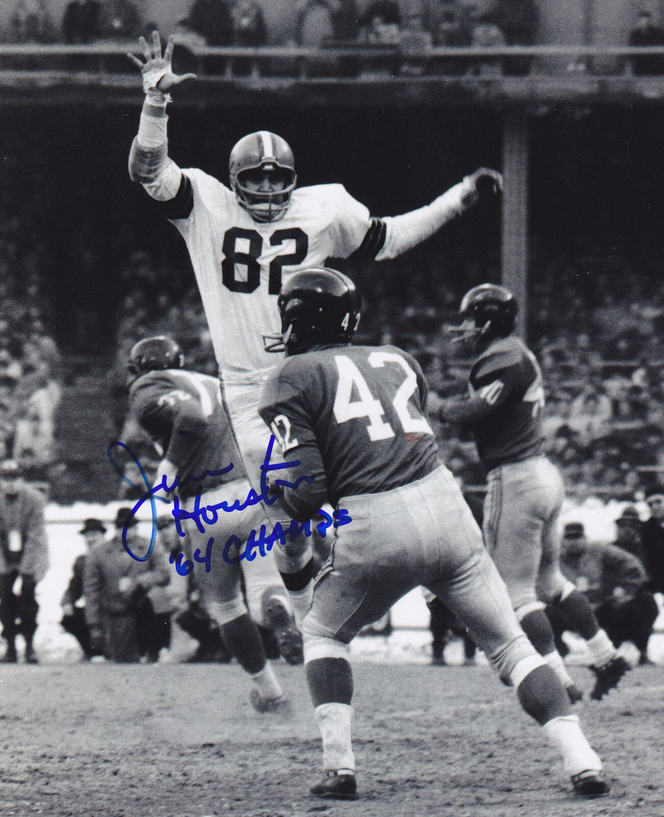 JIM HOUSTON CLEVELAND BROWNS 1964 NFL CHAMPS ACTION SIGNED 8x10