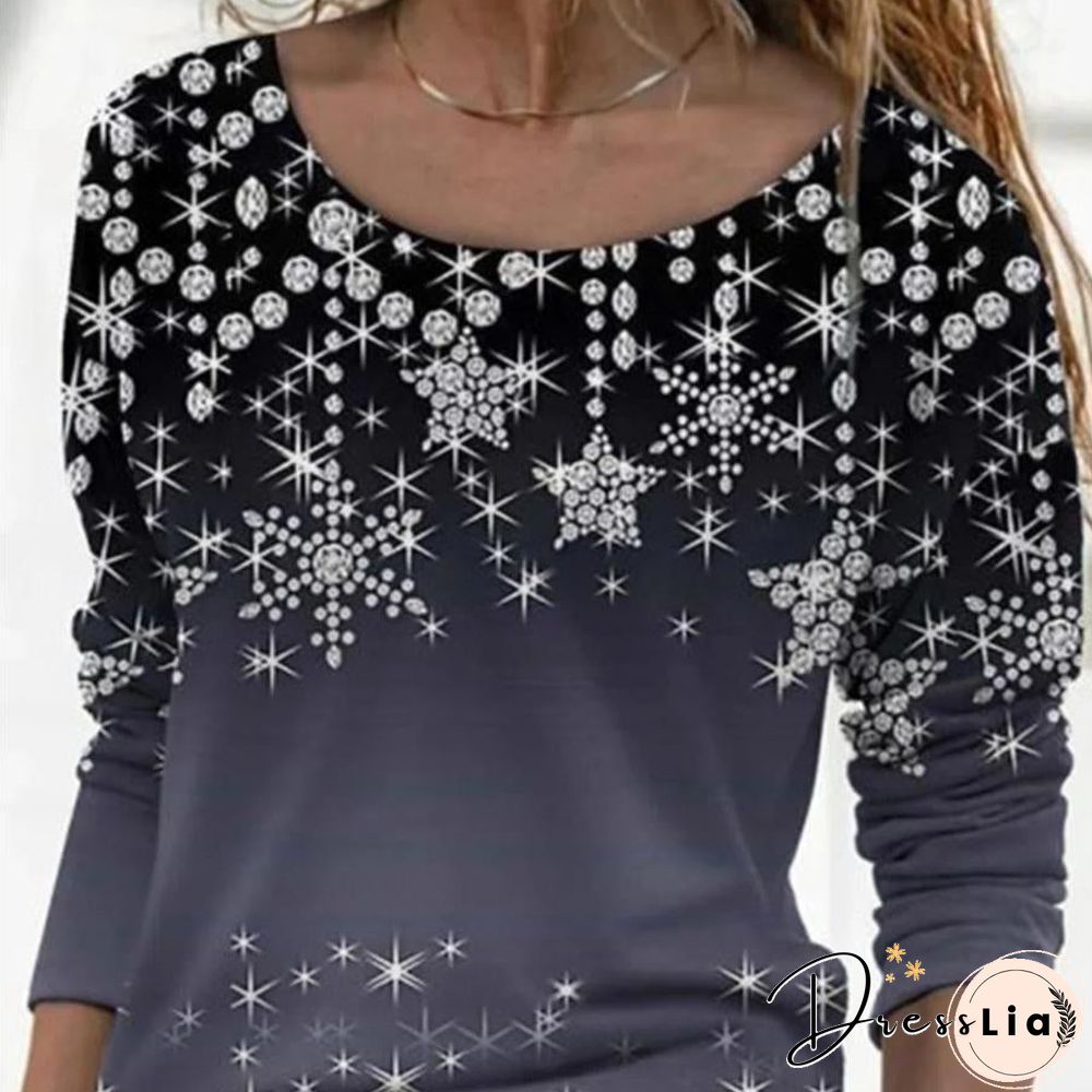 Women Round Neck Starry Printed Top