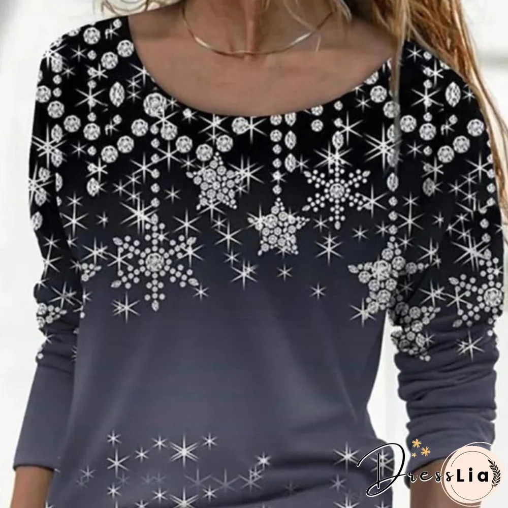 Women Round Neck Starry Printed Top