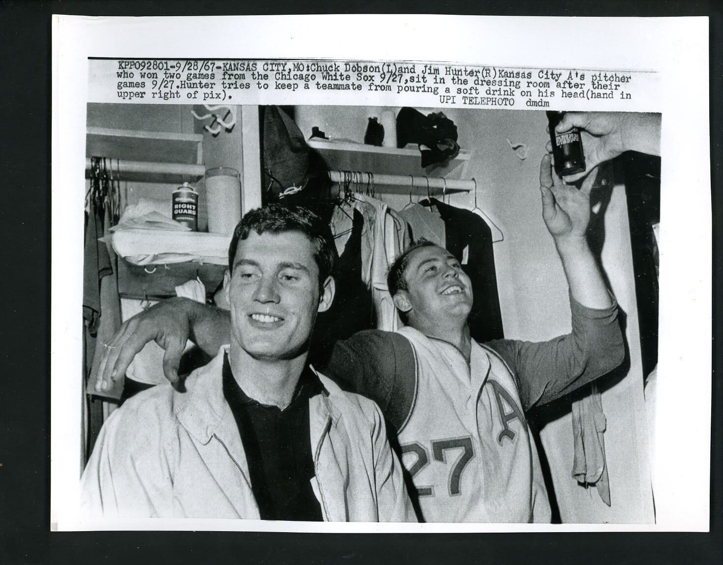 Kansas City A's FINAL GAMES in KC 1967 Press Photo Poster painting Jim Hunter & Chuck Dobson