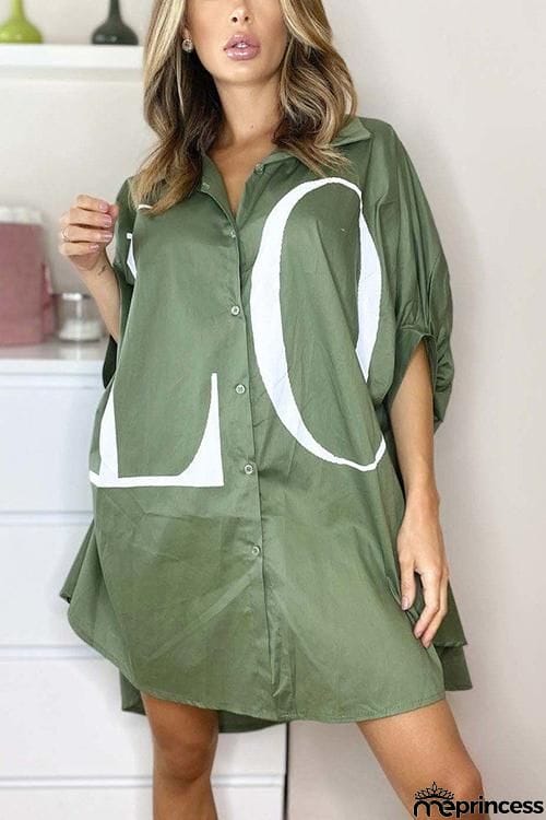 Letter Print Shirt Mini Dress