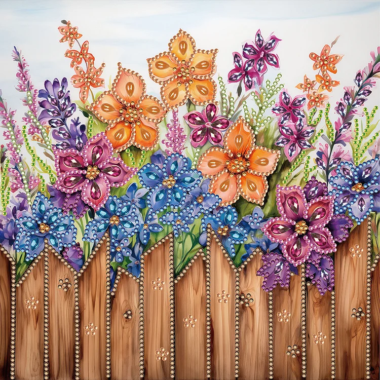 Flowers in The Fence - Partial Drill - Special Diamond Painting(30*30cm)