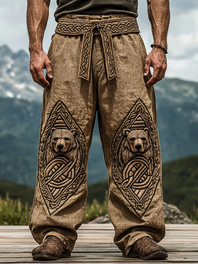 Men's Viking Nordic Runes Knot Bear Pattern Pants / Rvogue / Rvogue