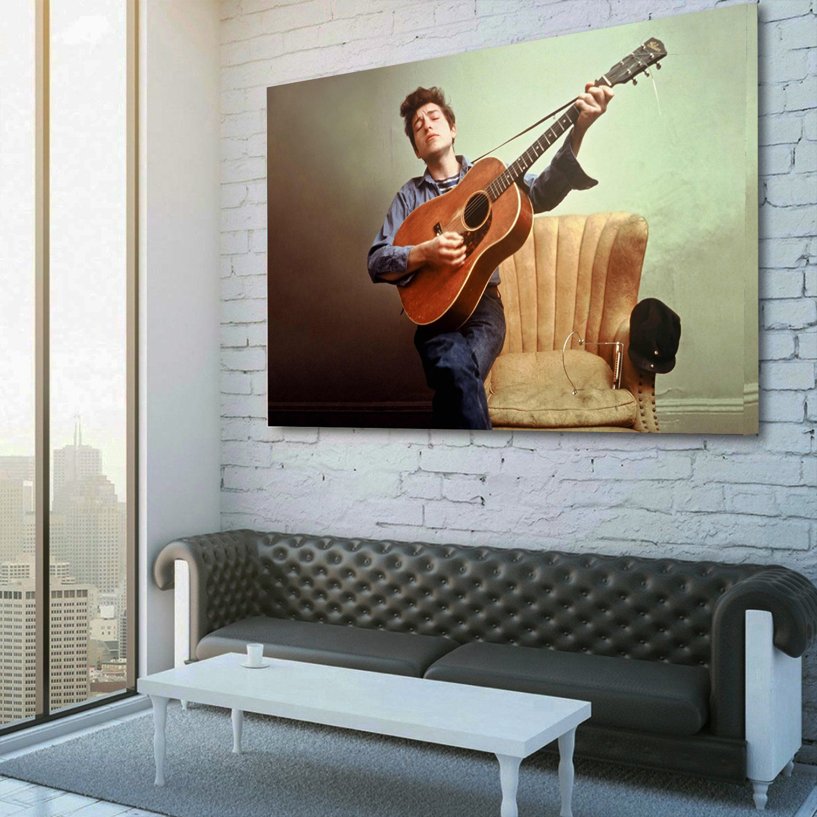 Bob Dylan Playing Guitar 1962 Canvas Wall Art 