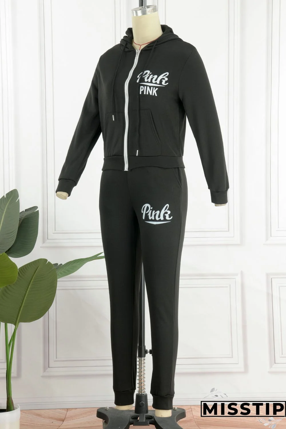 Brown Casual Letter Print Basic Hooded Collar Long Sleeve Two Pieces