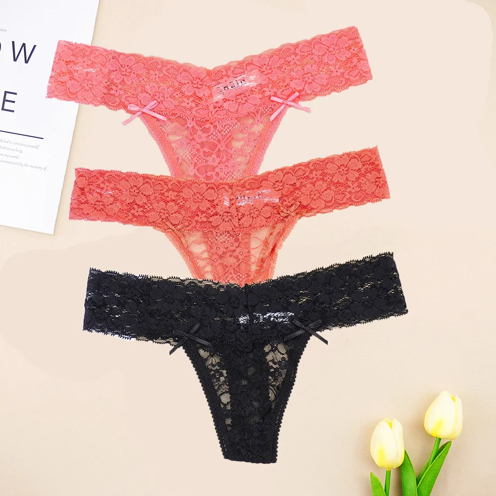 Billionm Sexy Full Lace Panties Women Thongs Hollow Out String Transparent Seamless Underpants Tangas Super Low Waist T-back