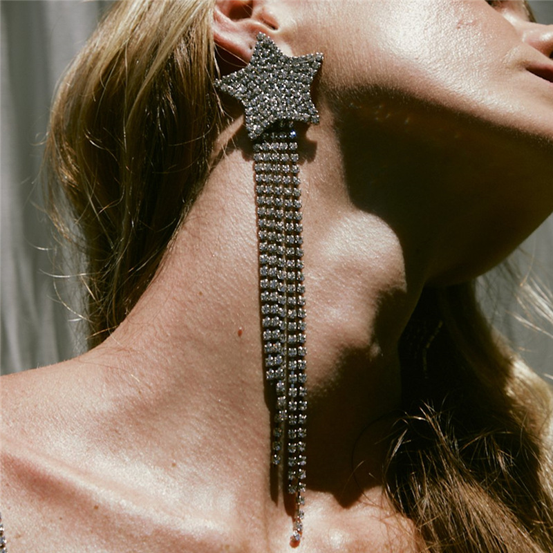 Rhinestone Star Tassel Drop Earrings | Oxredo Shop Ramadan Sale