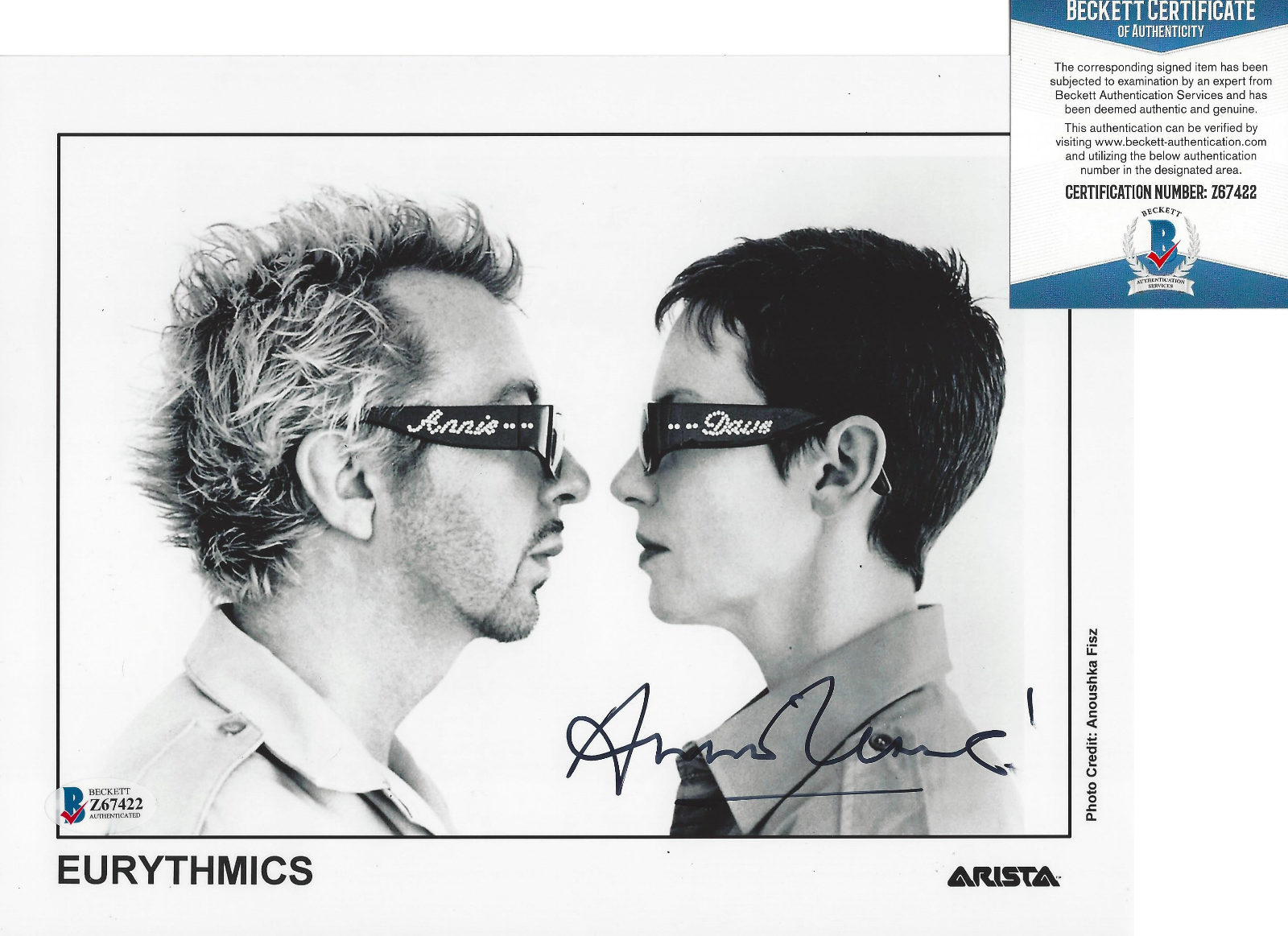 SINGER ANNIE LENNOX of EURYTHMICS SIGNED 8X10 PROMO Photo Poster painting BECKETT COA BAS