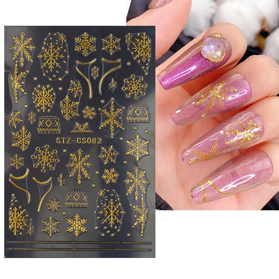 Nail Stickers Back Glue Golden White Christmas Snowflake Flame French Sticker Designs Nail Decal Decoration Beauty Salons