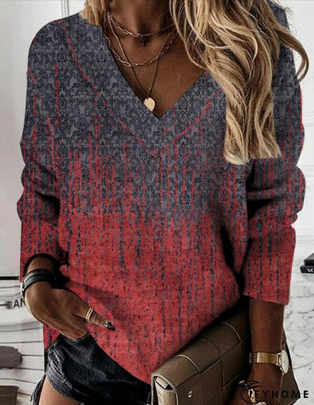Casual V Neck Ethnic Sweatshirt | IFYHOME