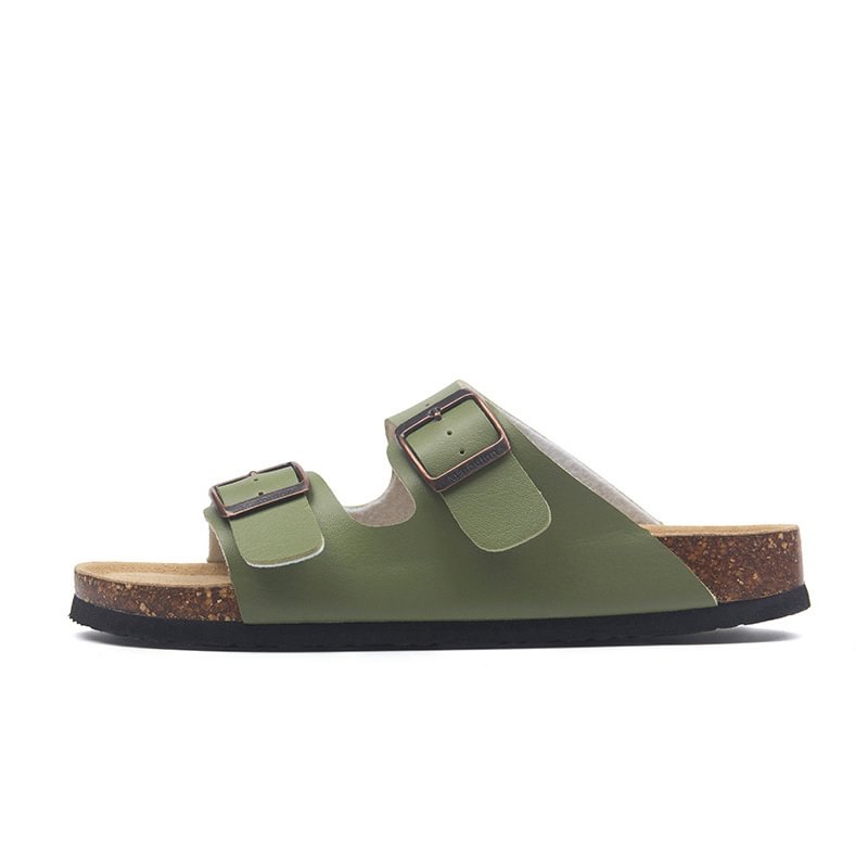 BIRKENSTOCK - Double buckle slipper sandals/ Military Green