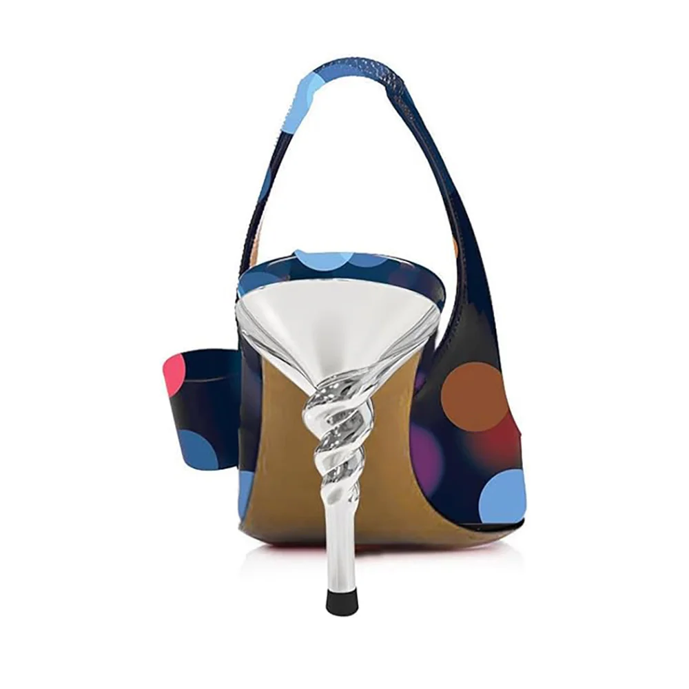 Multicolor Polka Dots Slingback Pointed Toe Heels with Bow Accent