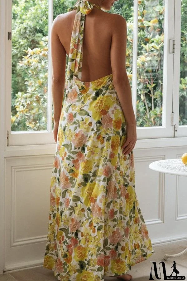 MidiSono - Fashion Halter Neck Long Backless Dress