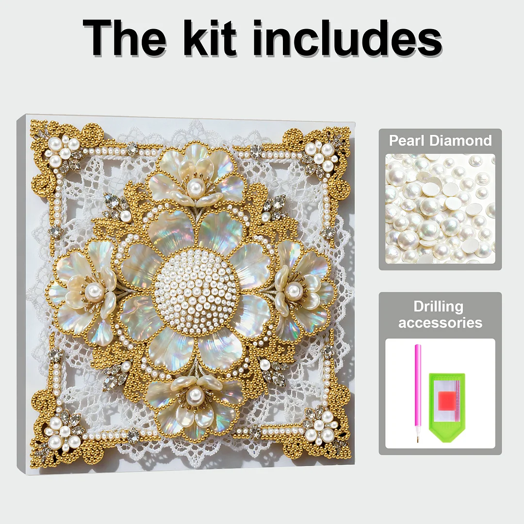 Flowers DIY Pearl Diamond Art Kit for Adults Home Decor 25x25cm With Frame
