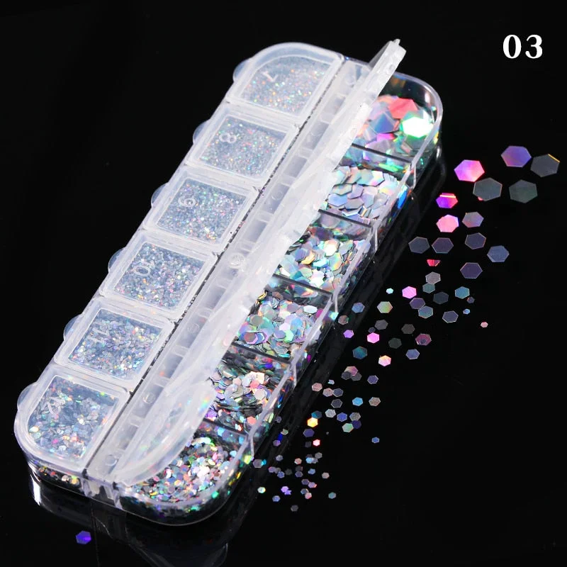 12 Grids Spangles Nail Sequins Aurora AB Nail Flakes Stunning Pailliette Heart Butterfly Spring Sticker Nart Tips Decoration-Nail Inspo