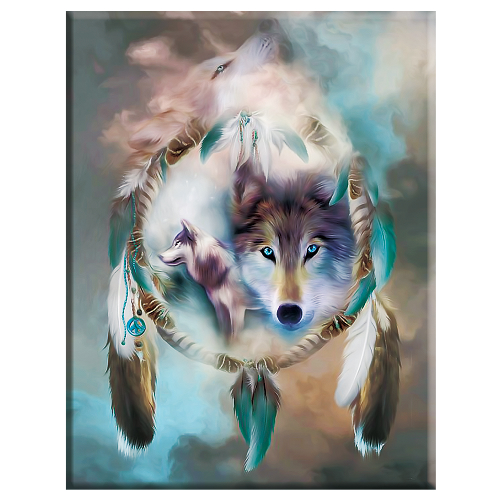 Алмазная мозаика на подрамнике - волк и Ловец снов