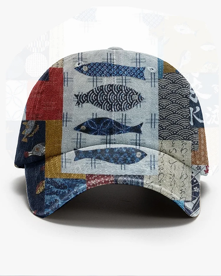 Boro Patchwork Print Baseball Cap Sun Hat