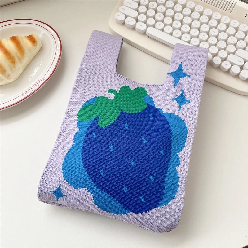 Women’s Small Knit Stripe Fruit Cute Basic Weave Open Bucket Bag