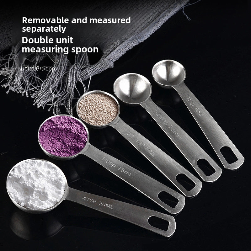 304 Stainless Steel Measuring Spoon 5 Piece Set Baking Tools Kitchen Baking Measuring Spoon Household Coffee Milk Powder Weighing Spoon