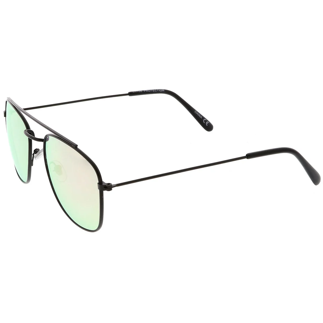Classic Metal Aviator glasses Curved Crossbar Mirrored Square Lens 53mm