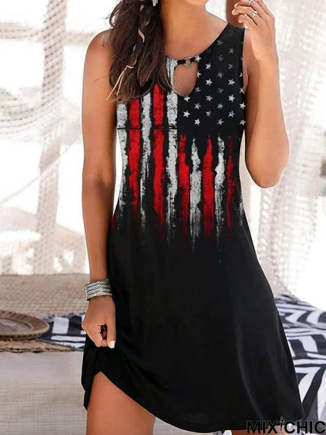 Ladies Suspenders Temperament Printing V-Neck Women's Sleeveless Dress