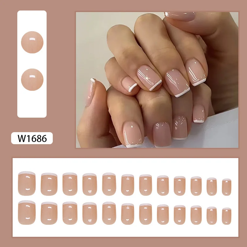 Churchf Churchf Nails Wear Nail Solid Color French Detachable Beauty Nail Strip Simple Nail Patch 24 Pieces