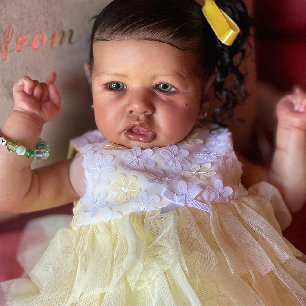 20''Truly Realistic African-American Black Reborn Baby Cairo With Beautiful Gray Eyes