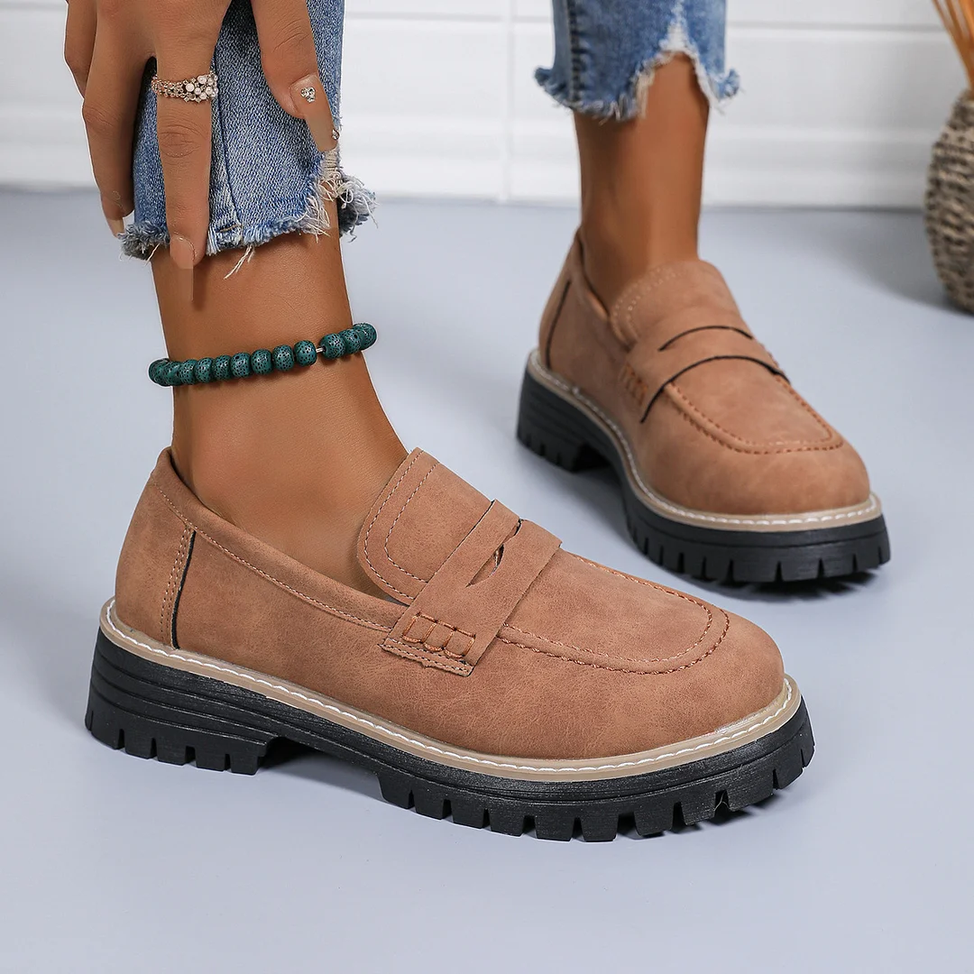 Breakj Breakj New Spring And Autumn Lefu Shoes Large-Size Leisure Grinding Sand Yingfeng Women's Shoes Thick Heel Thick Back Retro