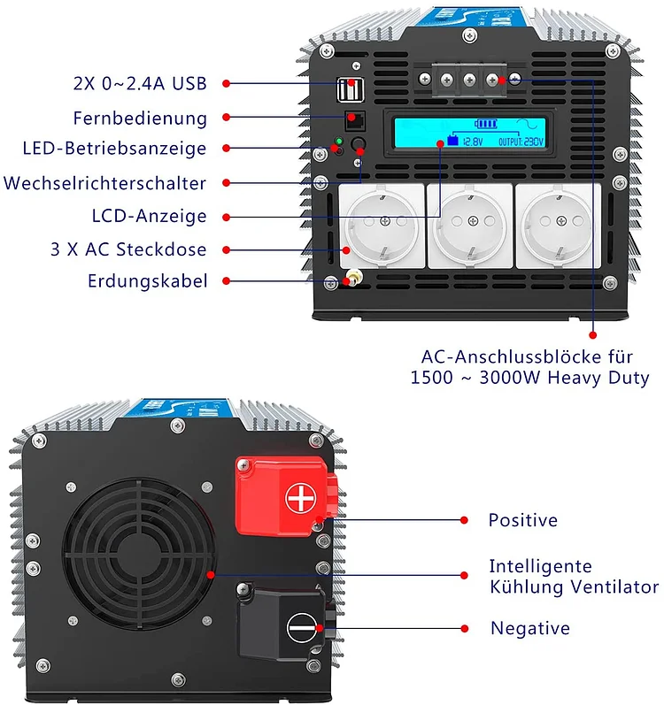 Reiner Sinus-Wechselrichter 12V zu AC 220V 3000W Transformator Stromrichter  Auto Home Outdoor Wechselrichter