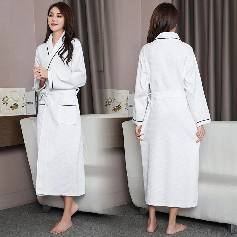 Knitted Waffle Cotton Bathrobe Sexy Kimono Robe Unisex Men Women Couple Robes 5 Star Hotel Bathrobe Nightwear Plus Size
