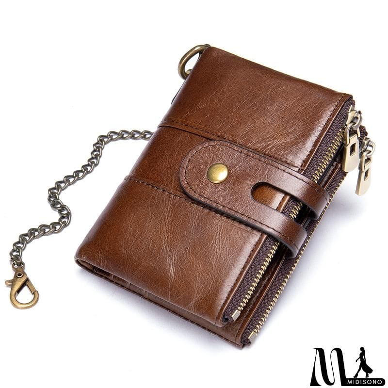 MidiSono - Mens Anti-Theft Multipockets Vintage Leather Wallets