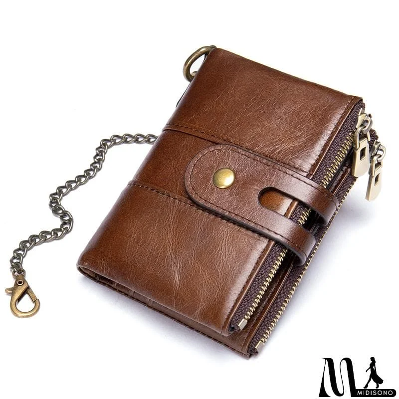 MidiSono - Mens Anti-Theft Multipockets Vintage Leather Wallets