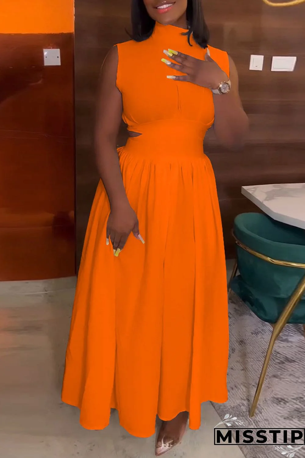 Black Elegant Solid Hollowed Out Patchwork Half A Turtleneck A Line Dresses