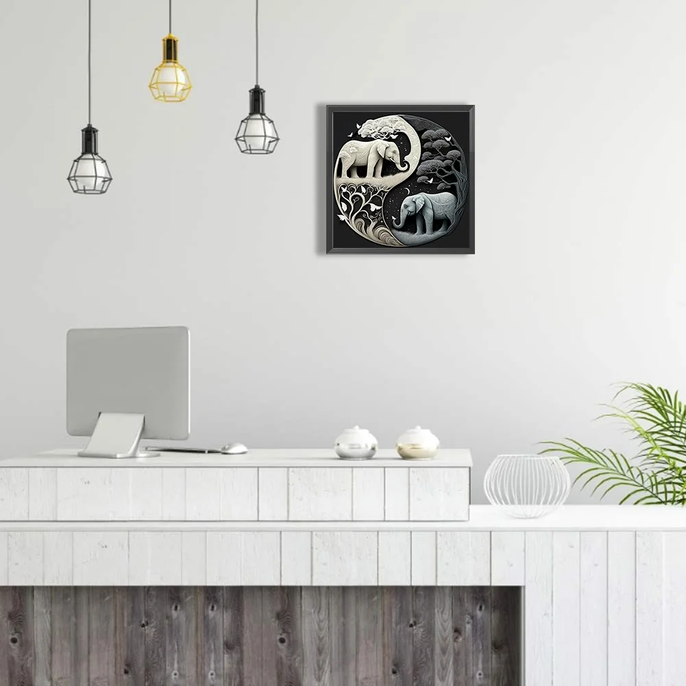 5D DIY Full Square Drill Diamond Painting Kit Elephant Yin Yang Symbol (F1289)