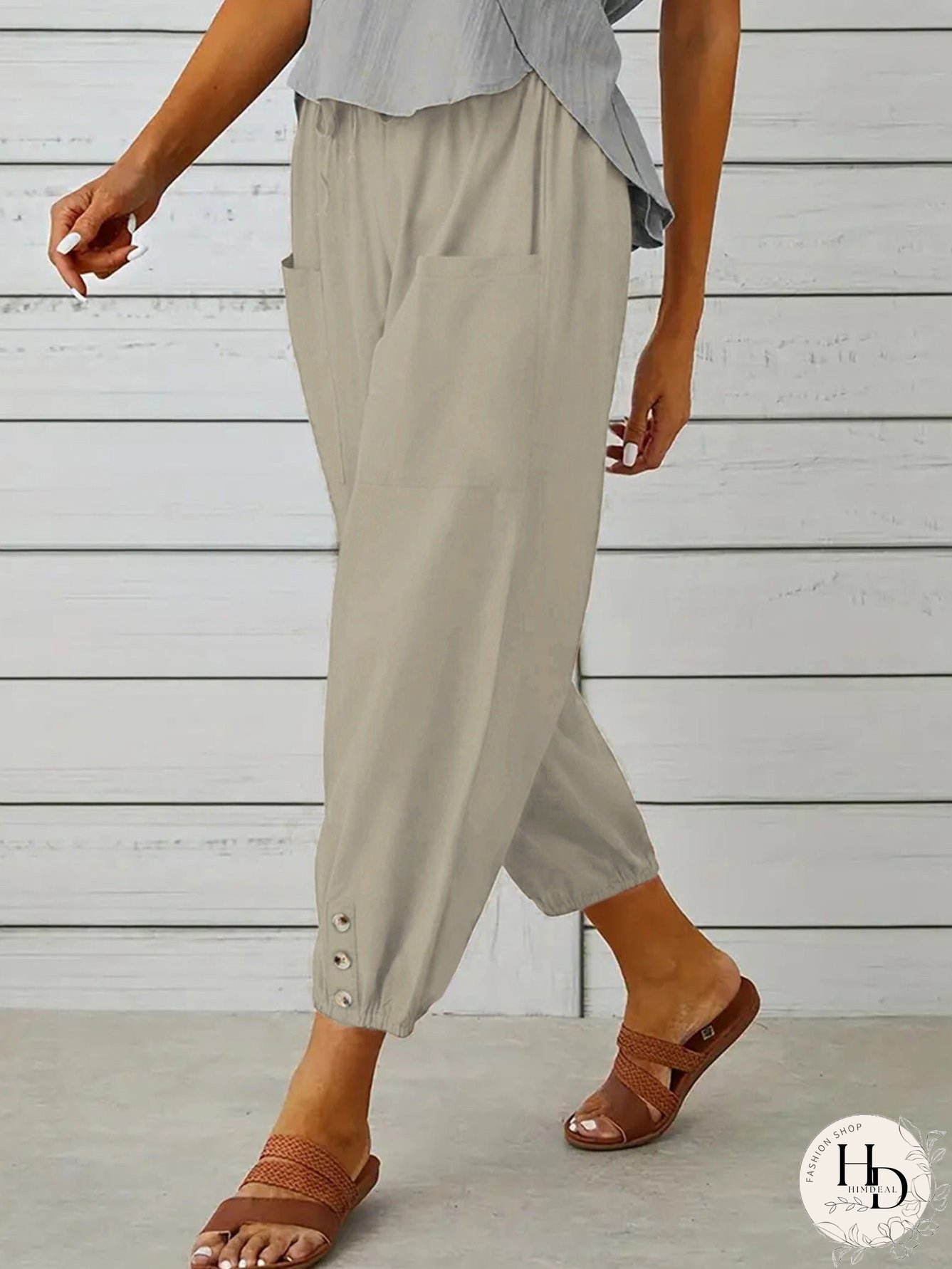 Decorative Button Cropped Pants