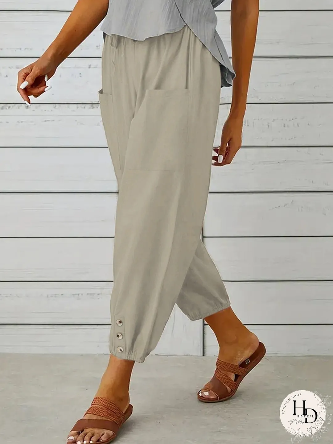 Decorative Button Cropped Pants