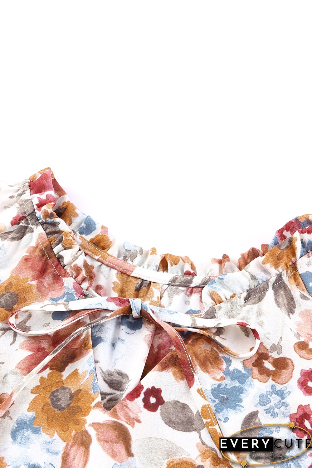 Orange Floral Print Flare Cuff Long Sleeve Blouse