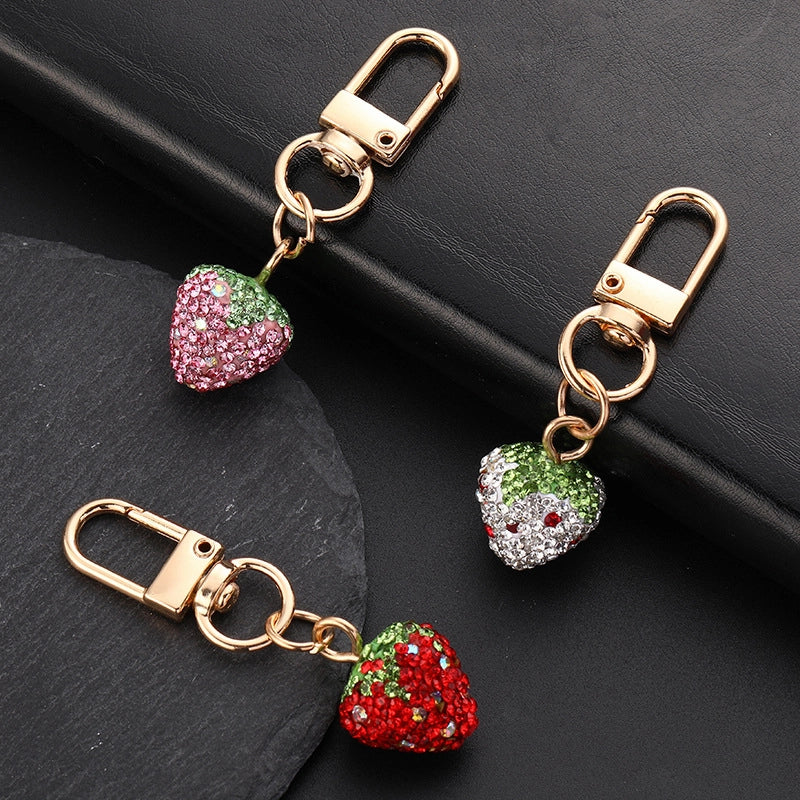 5 Pieces Cute Strawberry Clay Unisex Bag Pendant Keychain