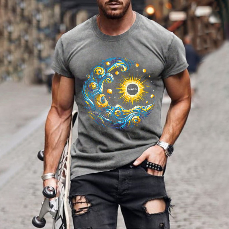 Comstylish Retro 2024 Total Solar Eclipse Print T-Shirt