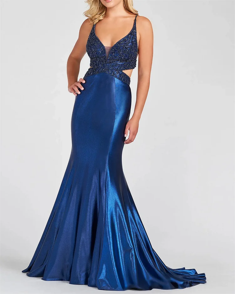 Women's Hollow Sequin Satin Dress with Suspenders