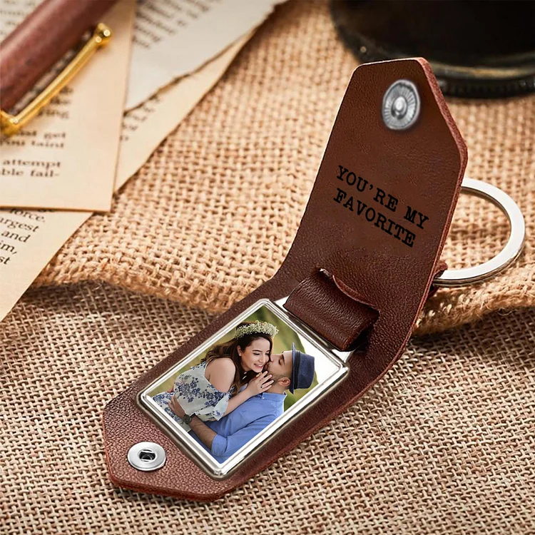 Personalized Couple Photo Keychain Custom 2 Names & Text & Date Leather Keyring Romantic Gifts - The Day I Met You, I Found My Missing Piece