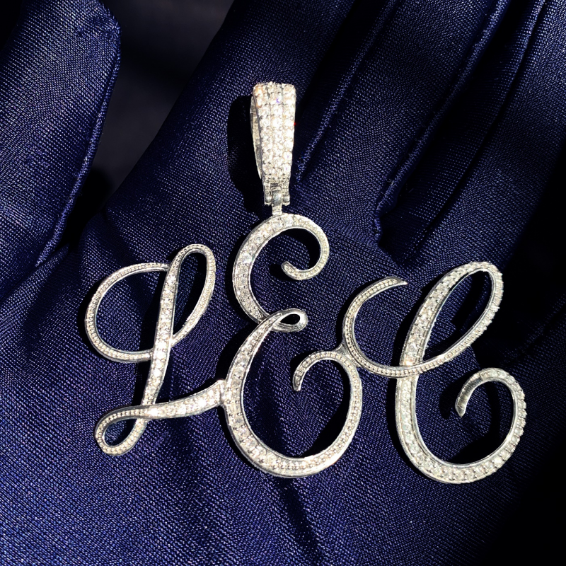 Custom Name Iced Out Cursive Letter Pendant Personalized Necklaces Jewelry-VESSFUL