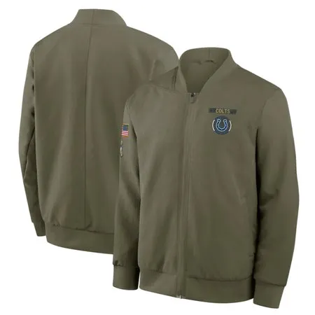 Men's Indianapolis Colts  Olive 2025 Salute to Service Sideline Full-Zip Bomber Jacket