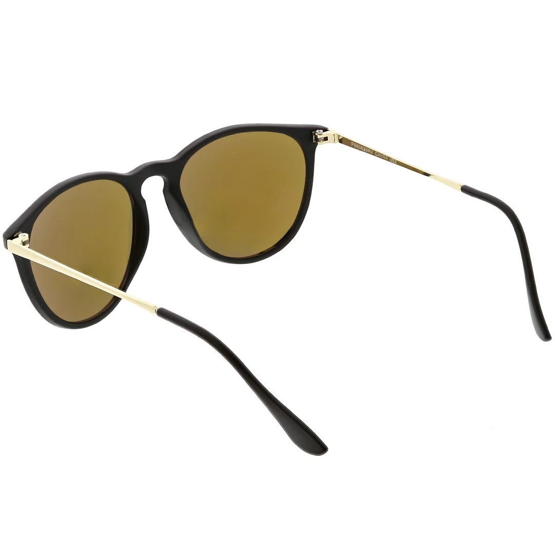 Modern Horn Rimmed glasses Metal Arms Round Mirrored Lens 52mm