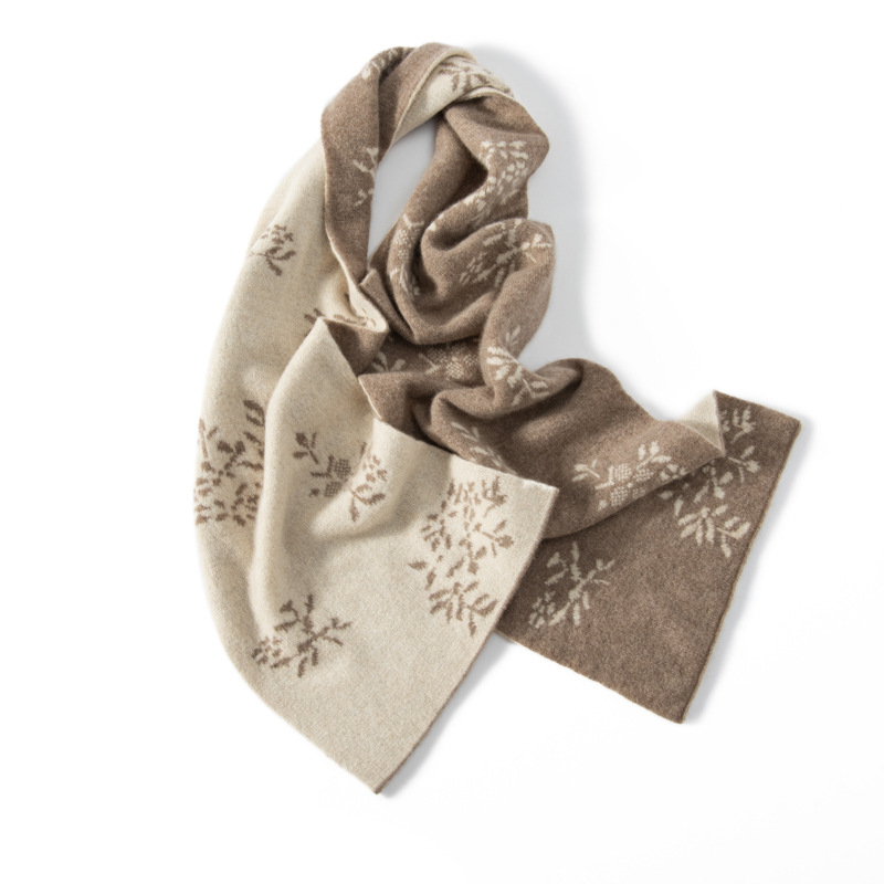 100% Cashmere Scarf Leaf Pattern REAL SILK LIFE