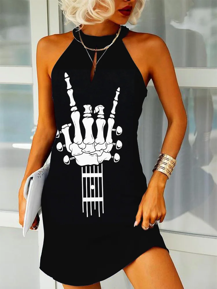 Music Lover Hand Bone Guitar Inspired Slim Fit Mini Dress