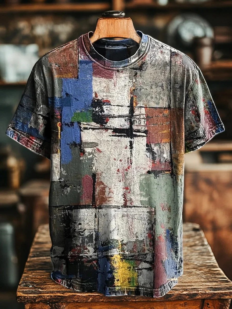 Eagerlys Unisex Retro Geometric Graffiti Art Print T-shirt Eagerlys